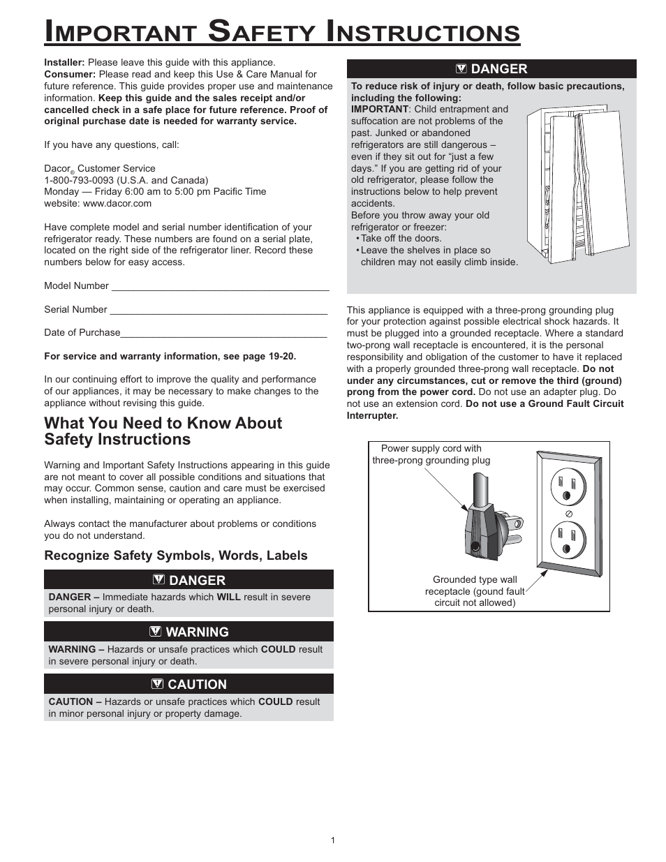 Mportant, Afety, Nstructions | What you need to know about safety instructions | Dacor EF36 User Manual | Page 3 / 24