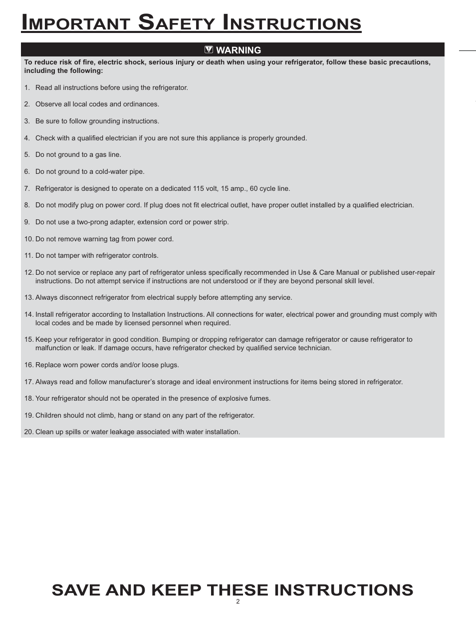 Save and keep these instructions, Mportant, Afety | Nstructions | Dacor EF36 User Manual | Page 4 / 24