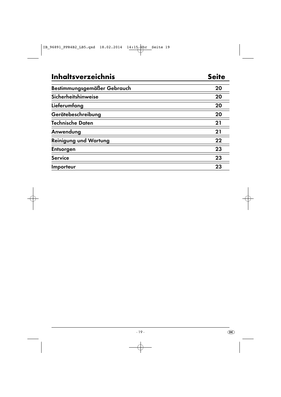 Inhaltsverzeichnis seite | Powerfix PPR 4 B2 User Manual | Page 22 / 27