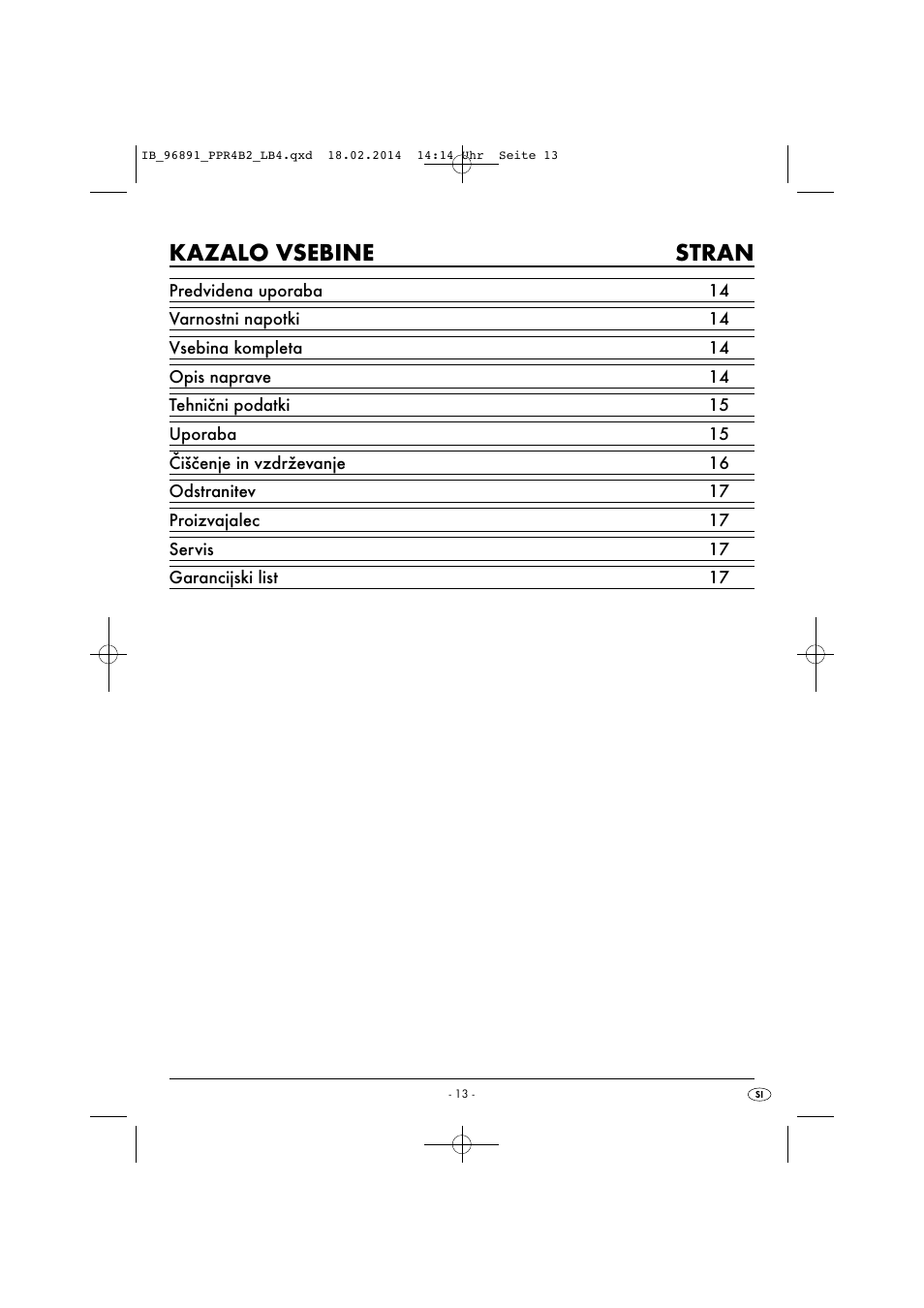 Kazalo vsebine stran | Powerfix PPR 4 B2 User Manual | Page 16 / 39