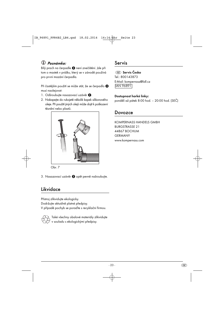 Likvidace, Servis, Dovozce | Powerfix PPR 4 B2 User Manual | Page 26 / 39