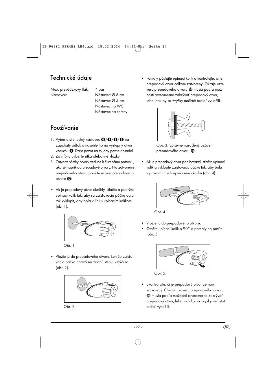 Technické údaje, Používanie | Powerfix PPR 4 B2 User Manual | Page 30 / 39