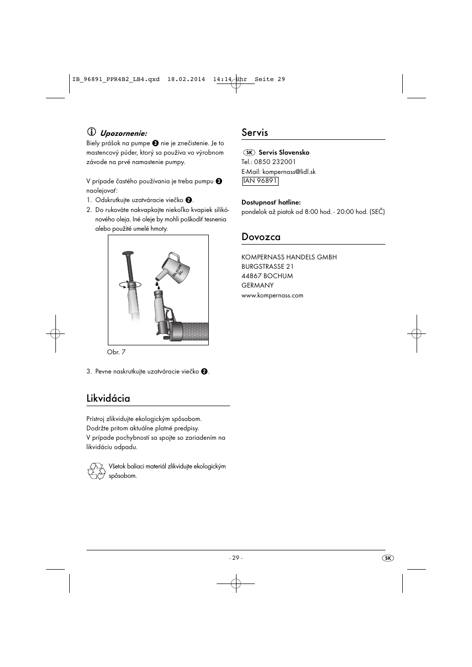 Likvidácia, Servis, Dovozca | Powerfix PPR 4 B2 User Manual | Page 32 / 39