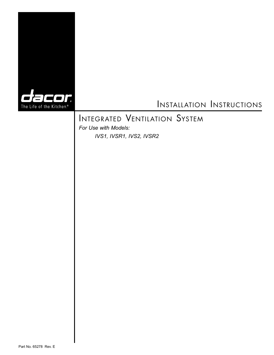 Dacor IVS2 User Manual | 12 pages