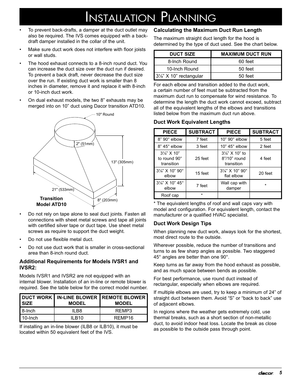 Nstallation, Lanning | Dacor IVS2 User Manual | Page 7 / 12