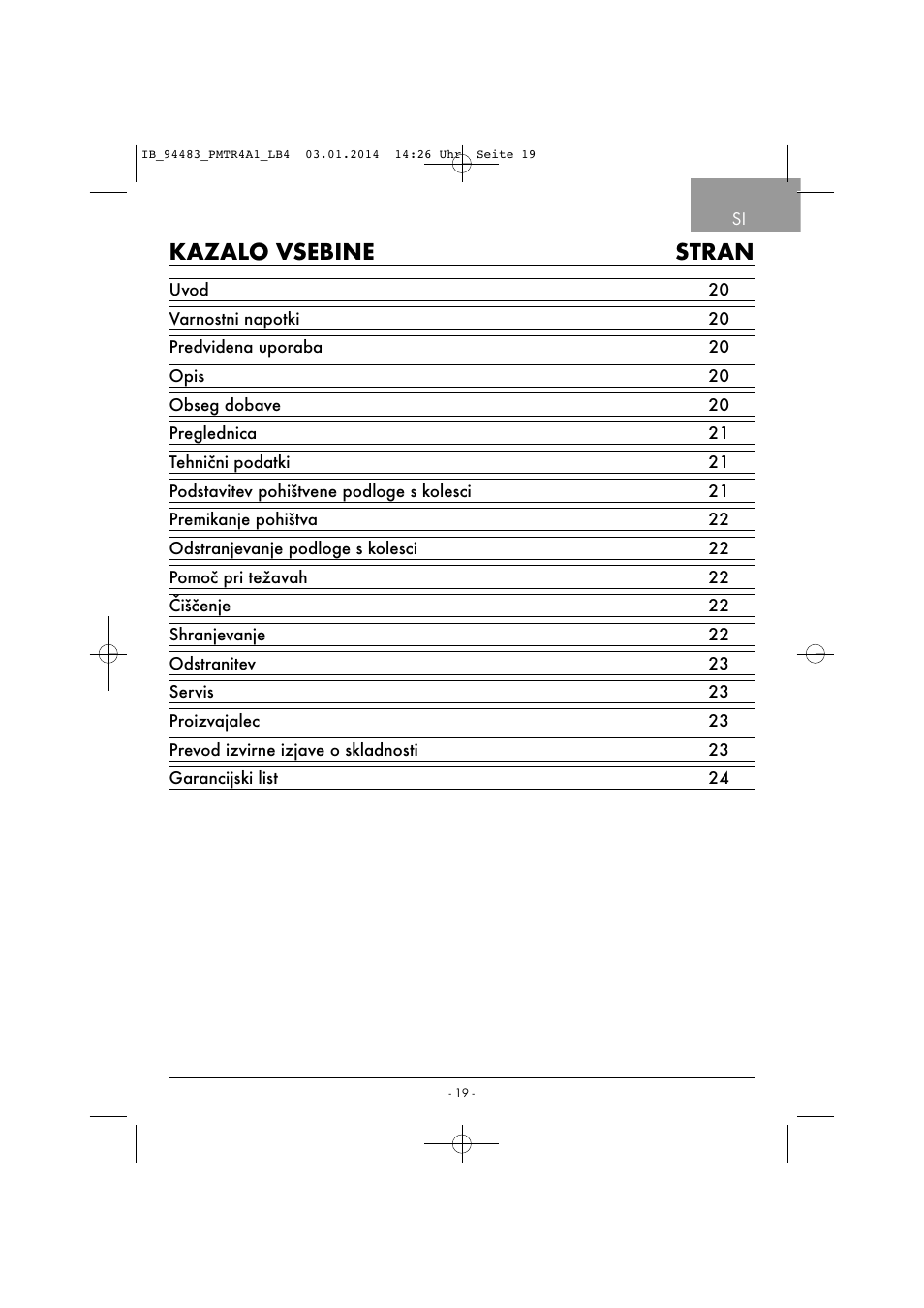 Kazalo vsebine stran | Powerfix PMTR 4 A1 User Manual | Page 22 / 46