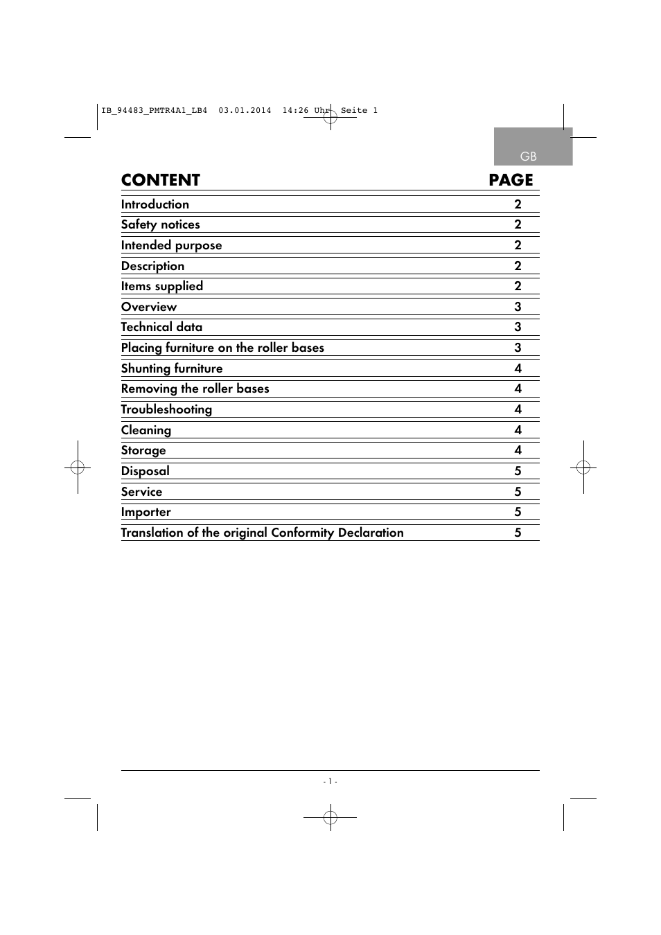 Content page | Powerfix PMTR 4 A1 User Manual | Page 4 / 46