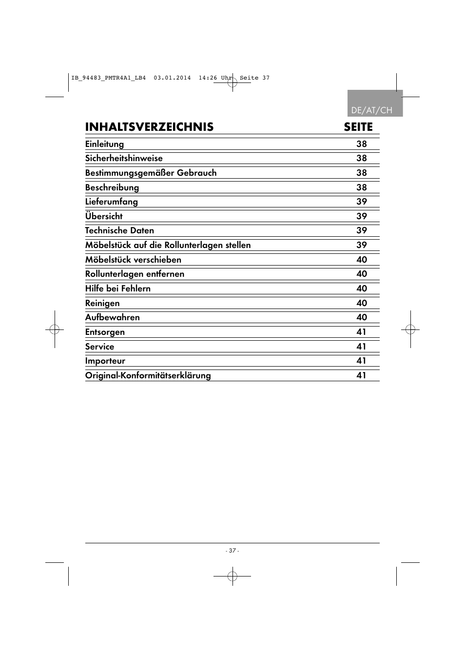 Inhaltsverzeichnis seite | Powerfix PMTR 4 A1 User Manual | Page 40 / 46