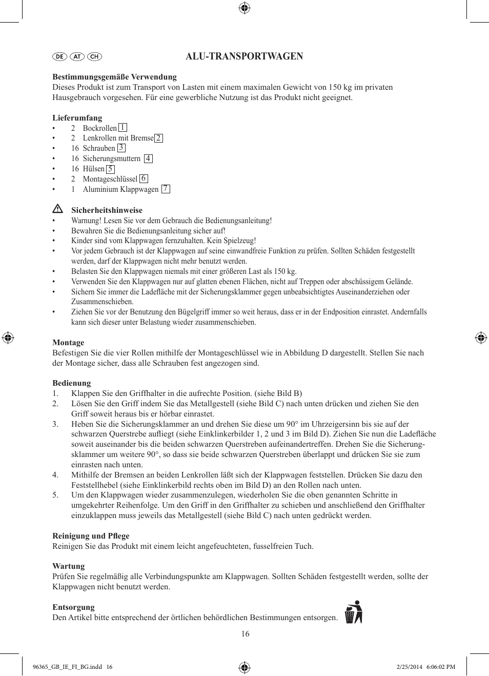 Alu-transportwagen | Powerfix Z32056 User Manual | Page 17 / 19