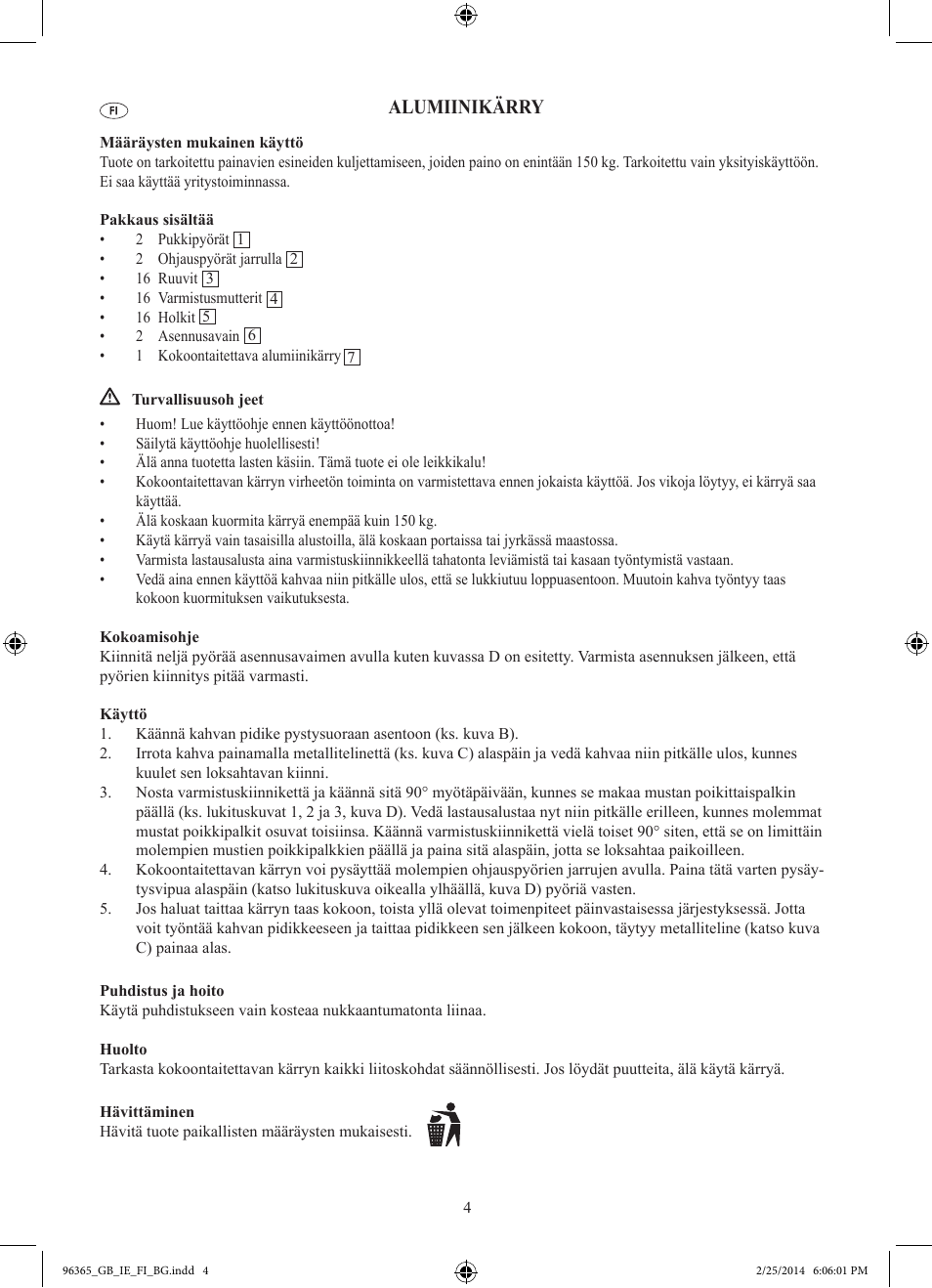 Alumiinikärry | Powerfix Z32056 User Manual | Page 5 / 19