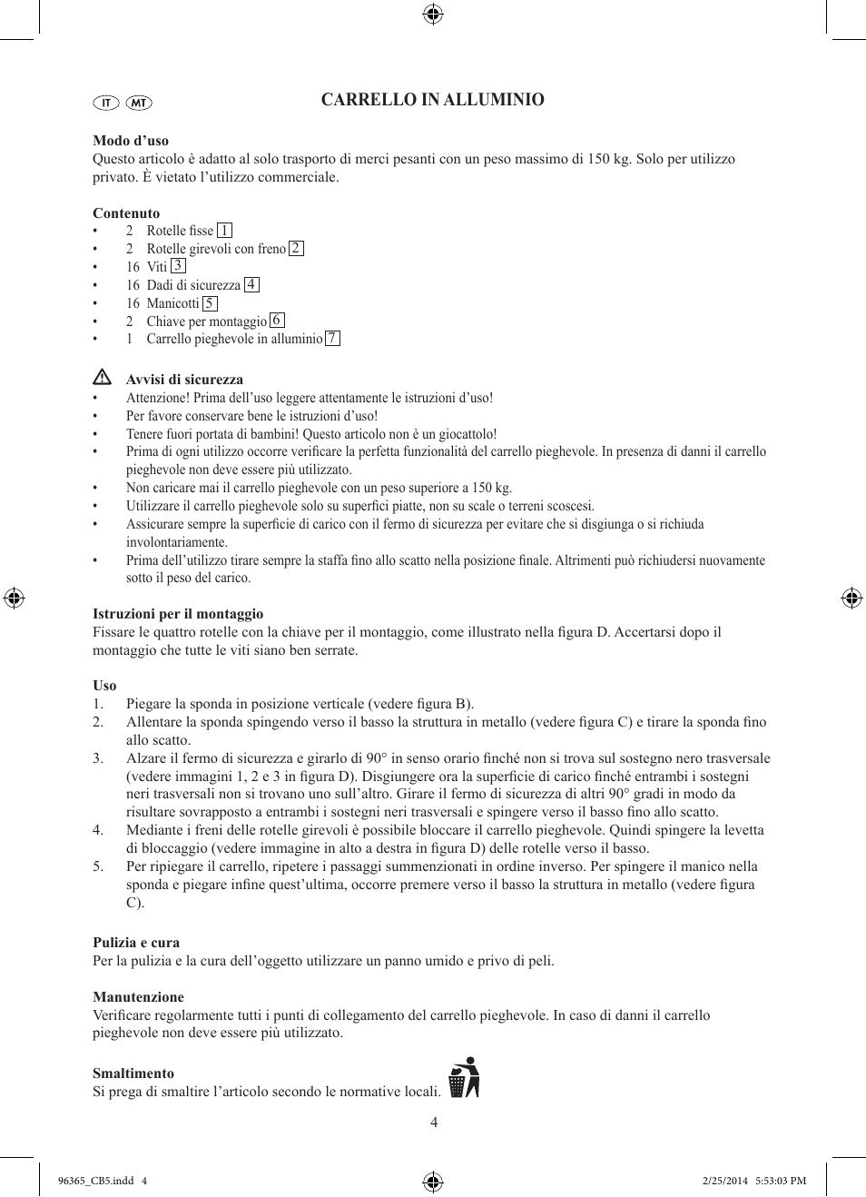 Carrello in alluminio | Powerfix Z32056 User Manual | Page 5 / 13