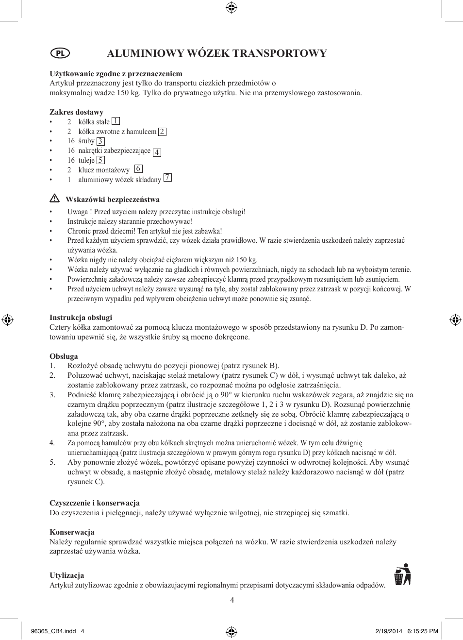 Aluminiowy wózek transportowy | Powerfix Z32056 User Manual | Page 5 / 17