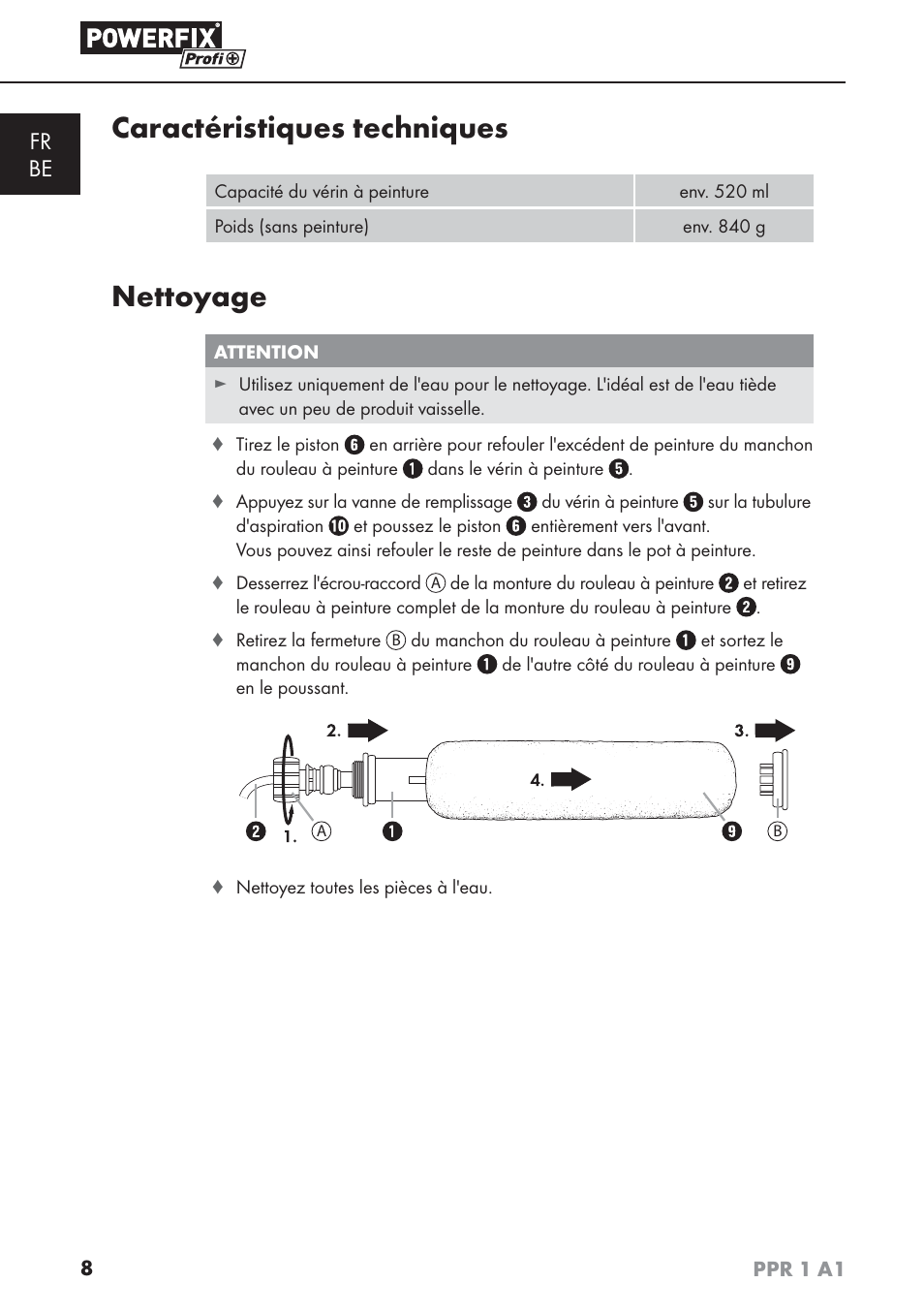 Caractéristiques techniques, Nettoyage, Fr be | Powerfix PPR 1 A1 User Manual | Page 11 / 34