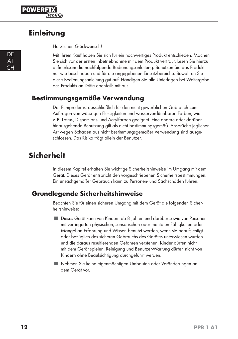 Einleitung, Sicherheit, Bestimmungsgemäße verwendung | Grundlegende sicherheitshinweise | Powerfix PPR 1 A1 User Manual | Page 15 / 34