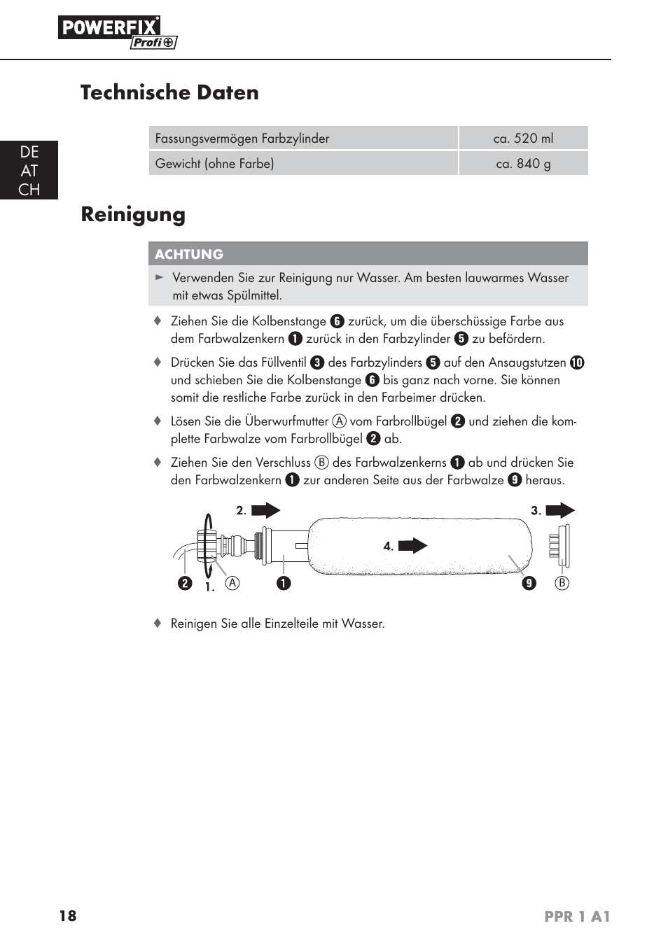 Technische daten, Reinigung, De at ch | Powerfix PPR 1 A1 User Manual | Page 21 / 34