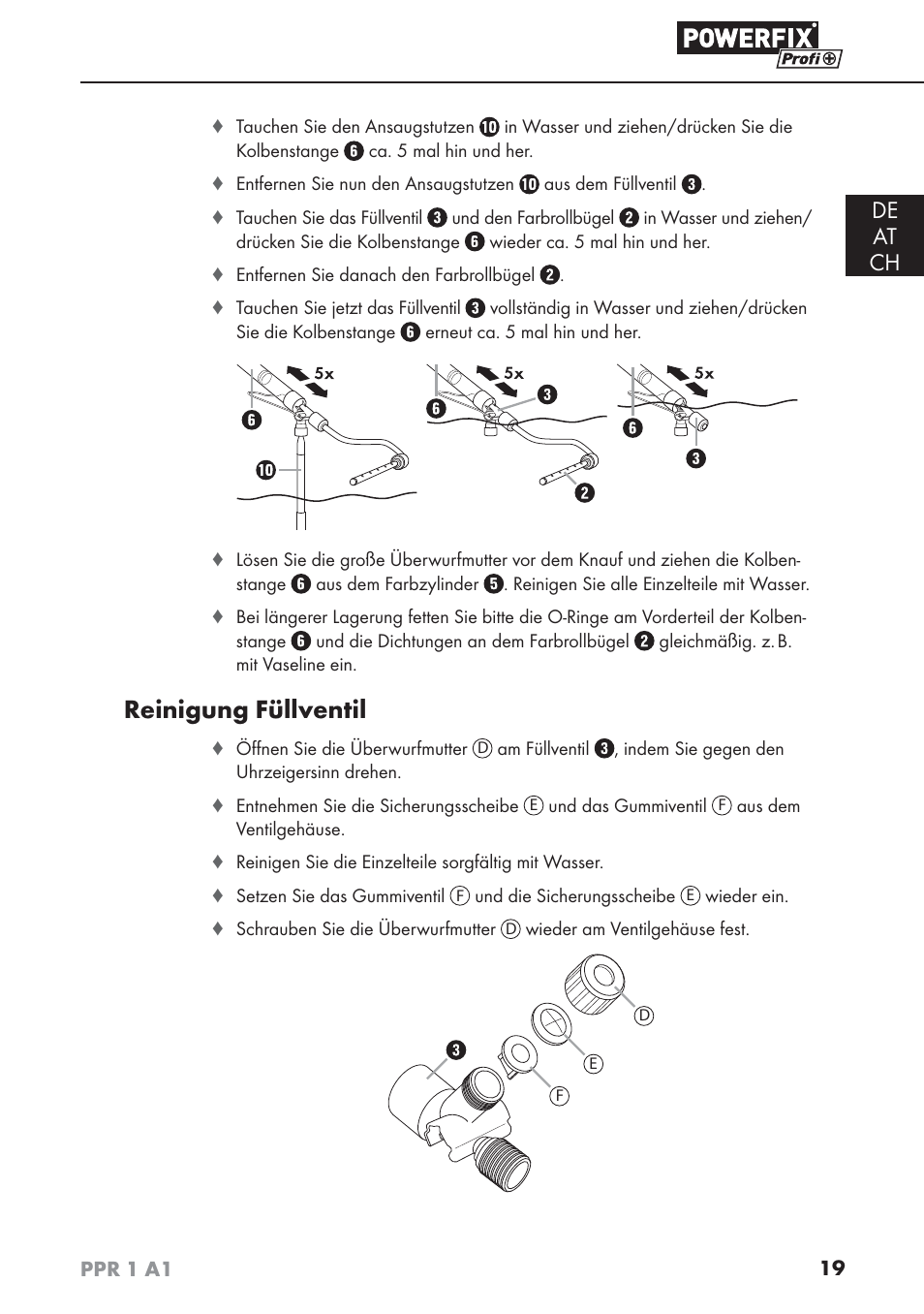 Reinigung füllventil, De at ch | Powerfix PPR 1 A1 User Manual | Page 22 / 34