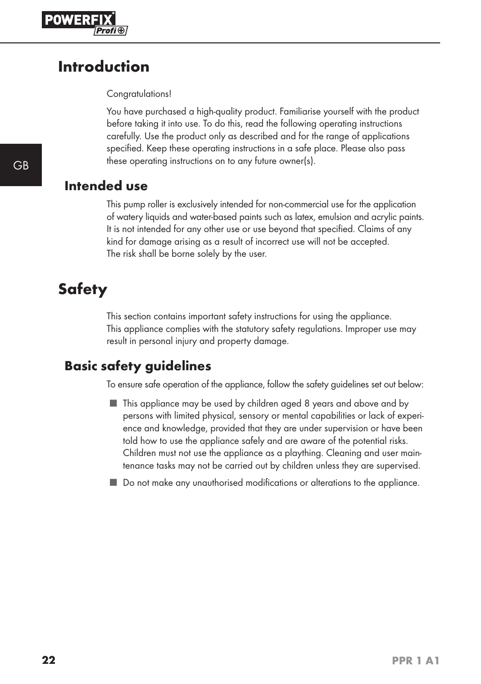 Introduction, Safety, Intended use | Basic safety guidelines | Powerfix PPR 1 A1 User Manual | Page 25 / 34