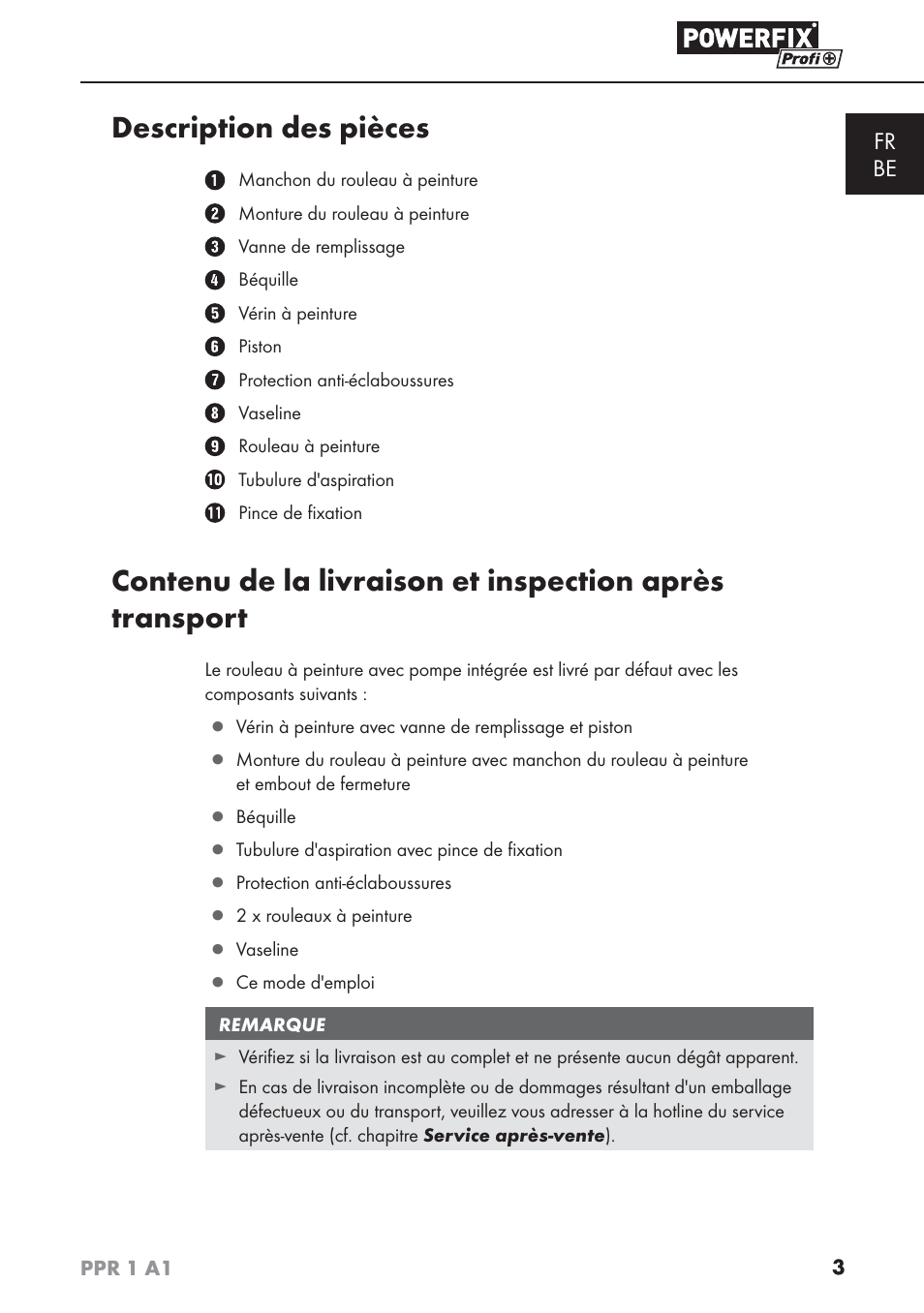 Description des pièces, Fr be | Powerfix PPR 1 A1 User Manual | Page 6 / 34