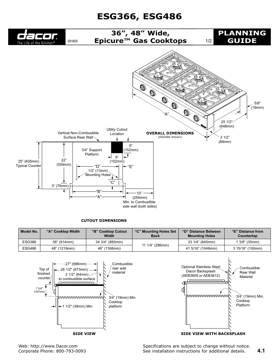 Dacor ESG486 User Manual | 2 pages