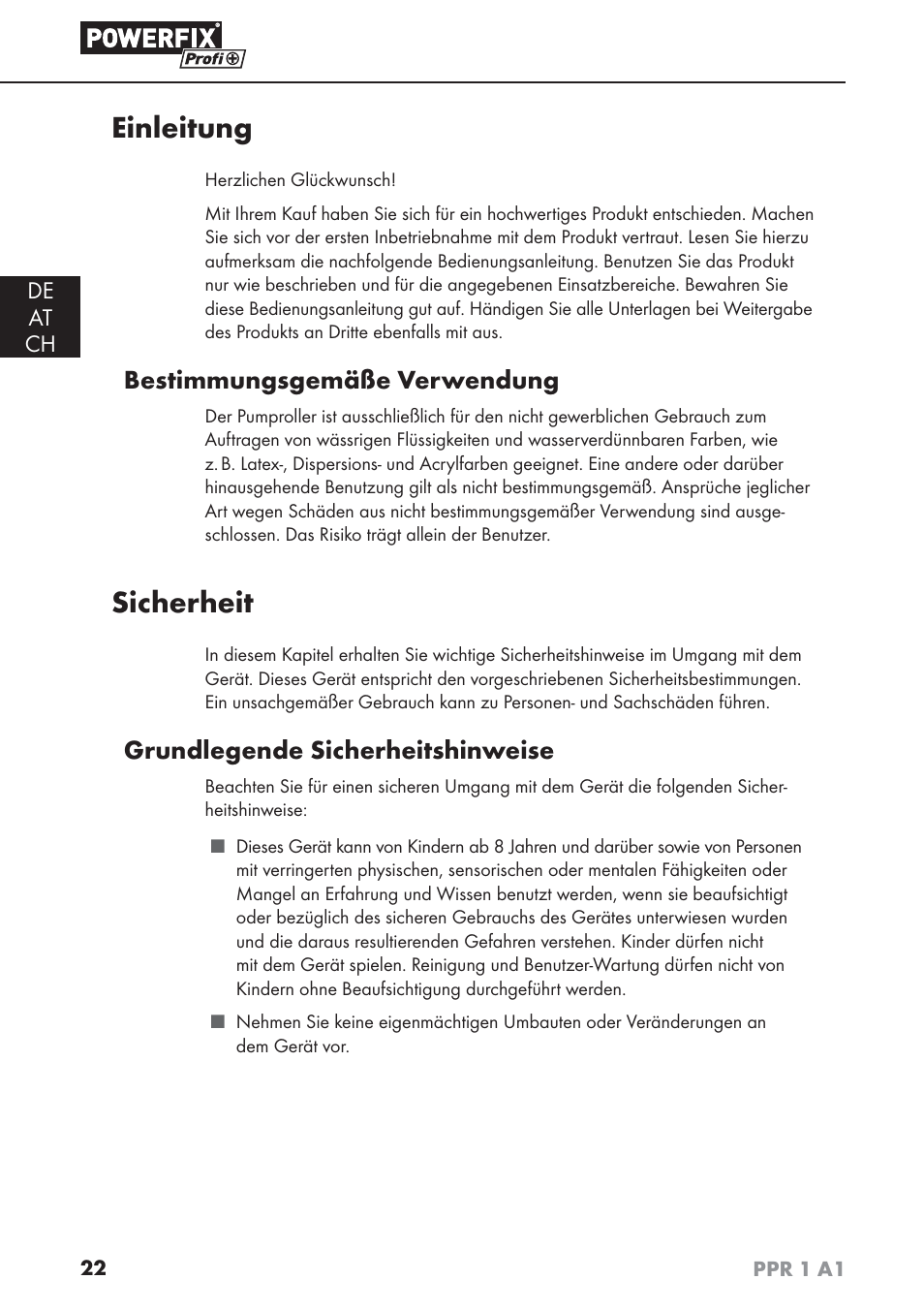 Einleitung, Sicherheit, Bestimmungsgemäße verwendung | Grundlegende sicherheitshinweise | Powerfix PPR 1 A1 User Manual | Page 25 / 34