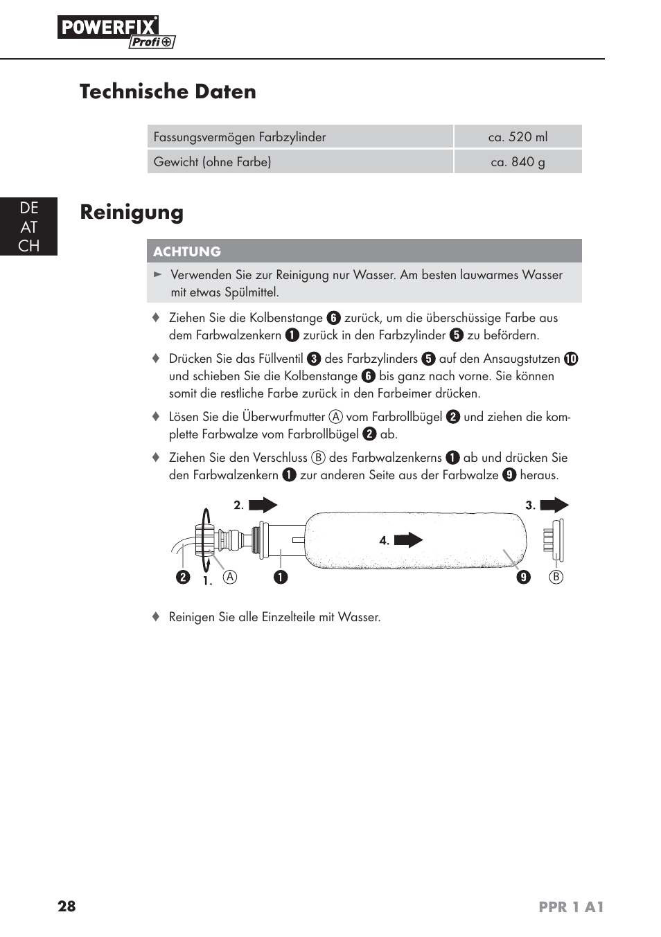 Technische daten, Reinigung, De at ch | Powerfix PPR 1 A1 User Manual | Page 31 / 34