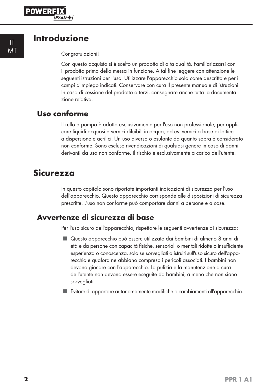 Introduzione, Sicurezza, Uso conforme | Avvertenze di sicurezza di base | Powerfix PPR 1 A1 User Manual | Page 5 / 34