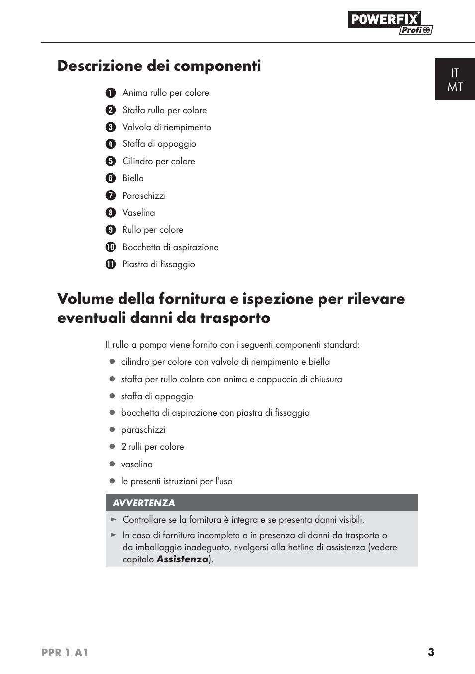 Descrizione dei componenti, It mt | Powerfix PPR 1 A1 User Manual | Page 6 / 34