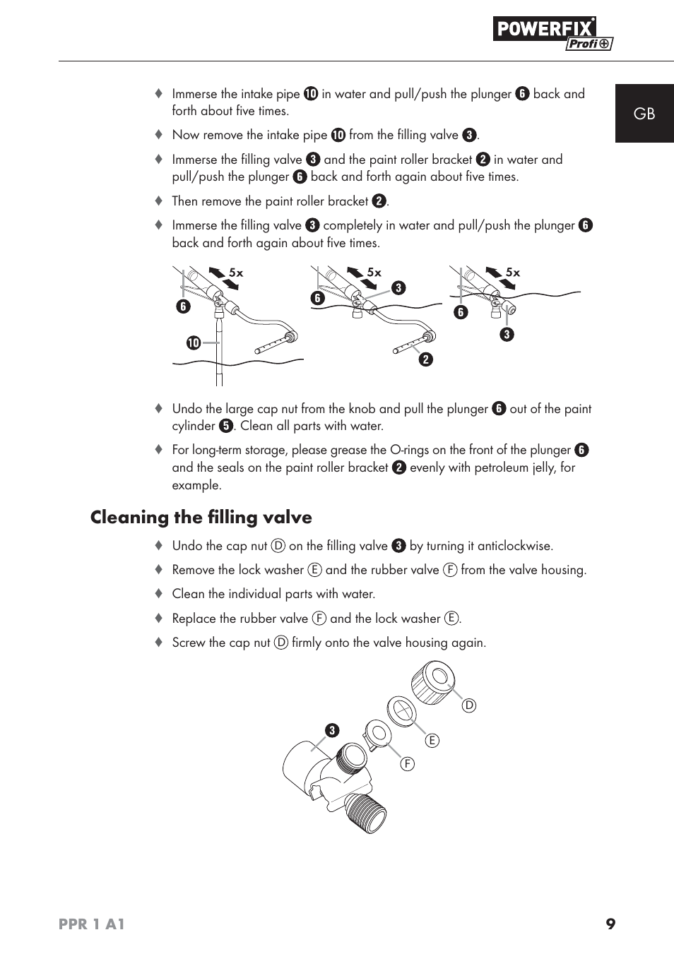 Cleaning the ﬁ lling valve | Powerfix PPR 1 A1 User Manual | Page 12 / 44