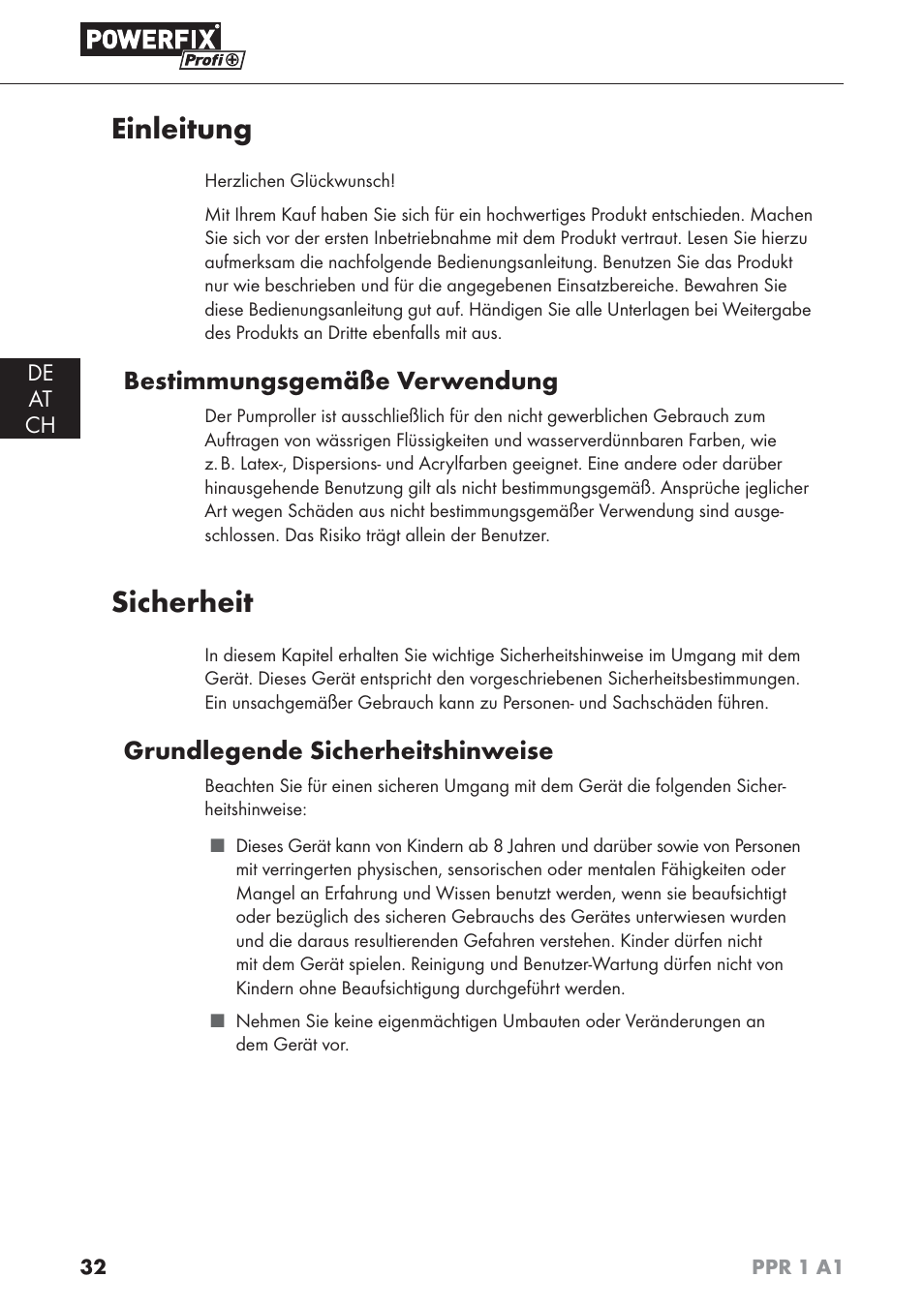 Einleitung, Sicherheit, Bestimmungsgemäße verwendung | Grundlegende sicherheitshinweise | Powerfix PPR 1 A1 User Manual | Page 35 / 44