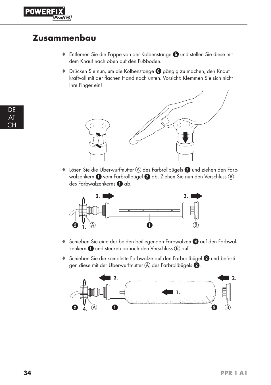 Zusammenbau, De at ch | Powerfix PPR 1 A1 User Manual | Page 37 / 44