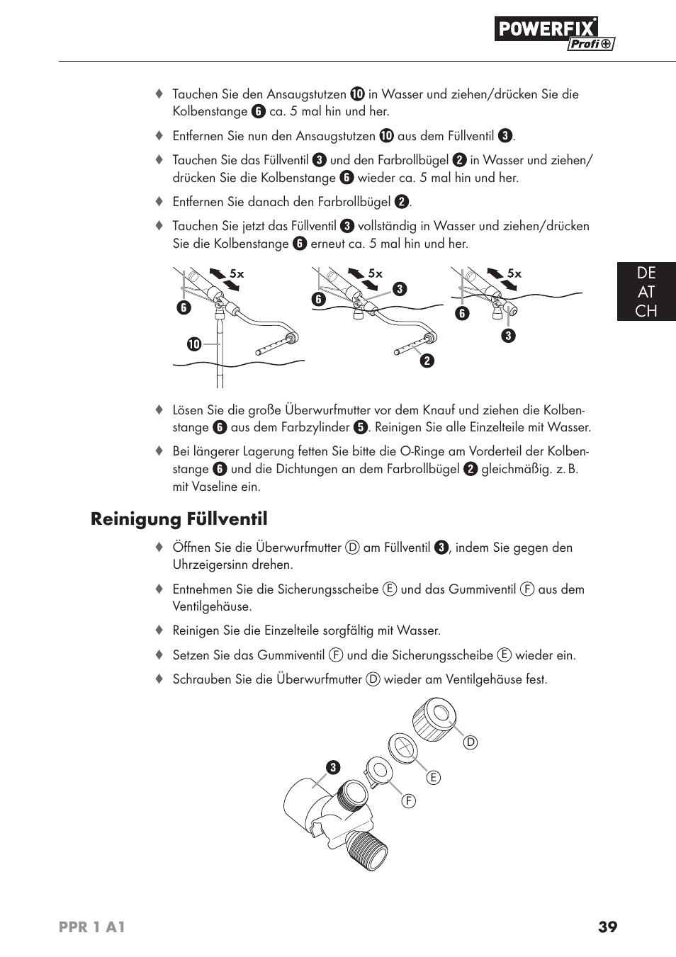 Reinigung füllventil, De at ch | Powerfix PPR 1 A1 User Manual | Page 42 / 44