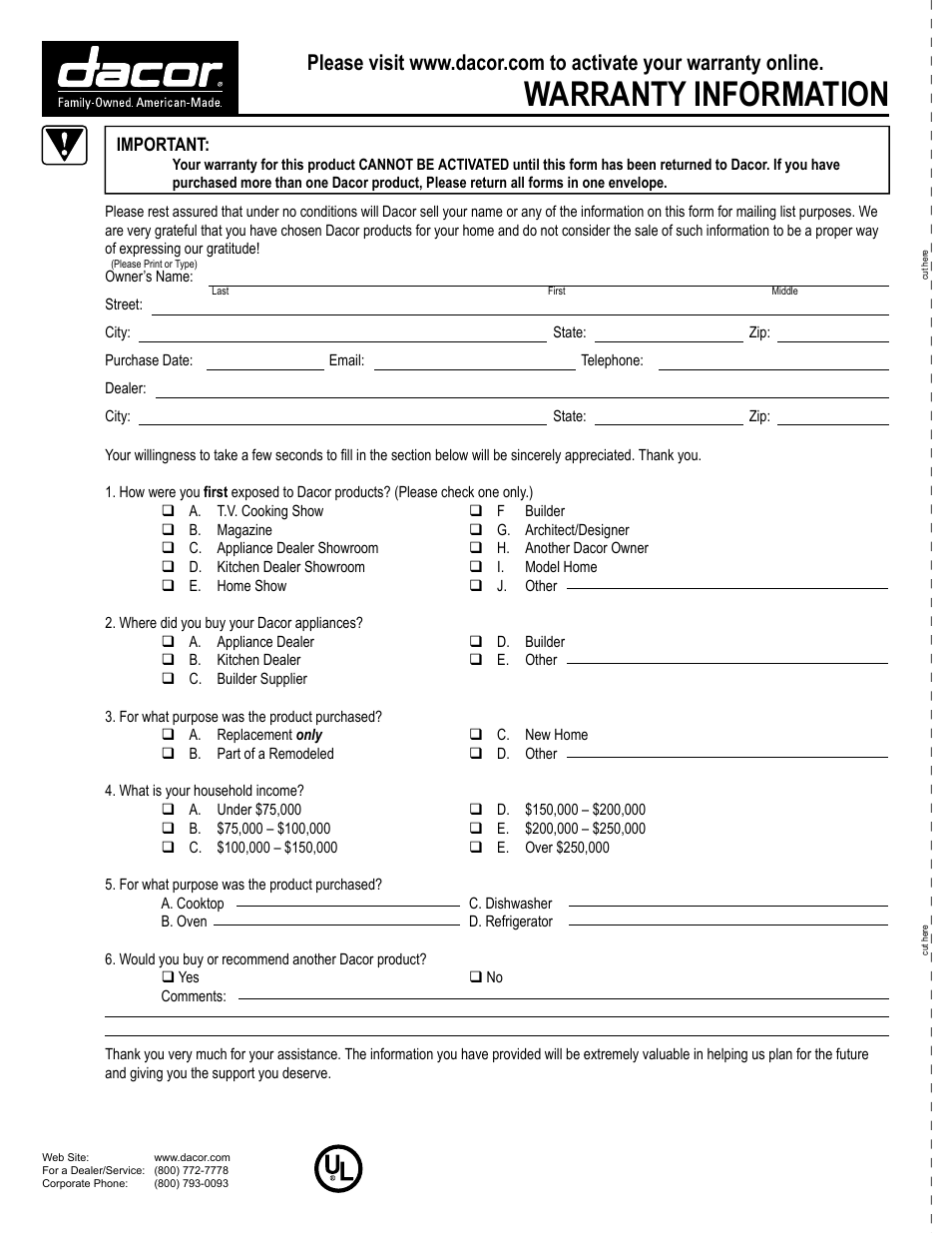 Warranty information | Dacor Wine Steward/Beverage Cooler User Manual | Page 12 / 12