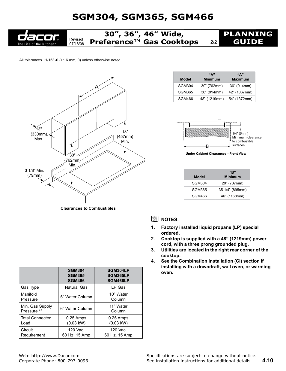 Planning guide | Dacor Preference Gas Cooktops User Manual | Page 2 / 2
