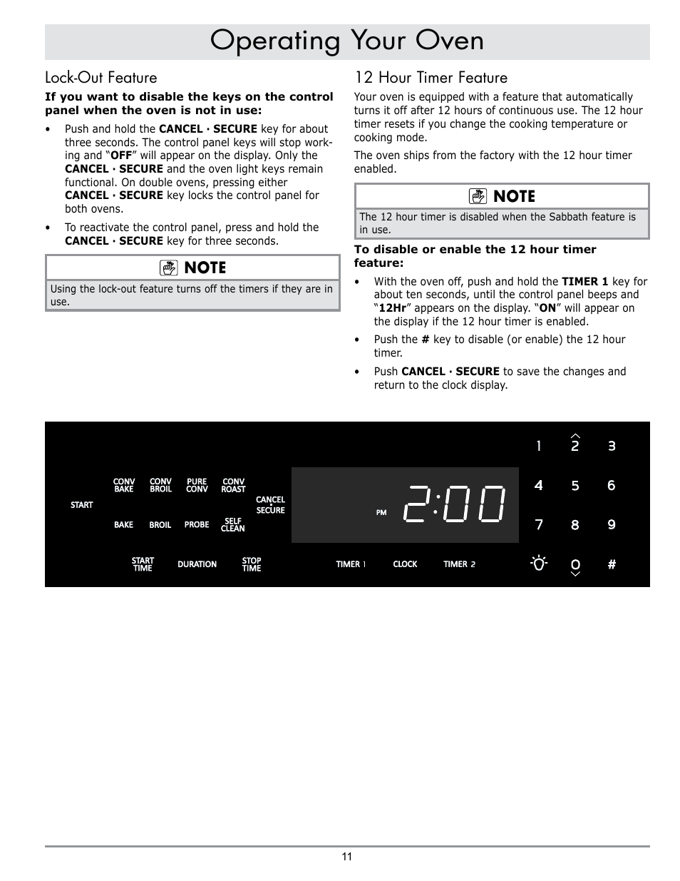 Operating your oven, Lock-out feature, 12 hour timer feature | Dacor DO230 User Manual | Page 13 / 36