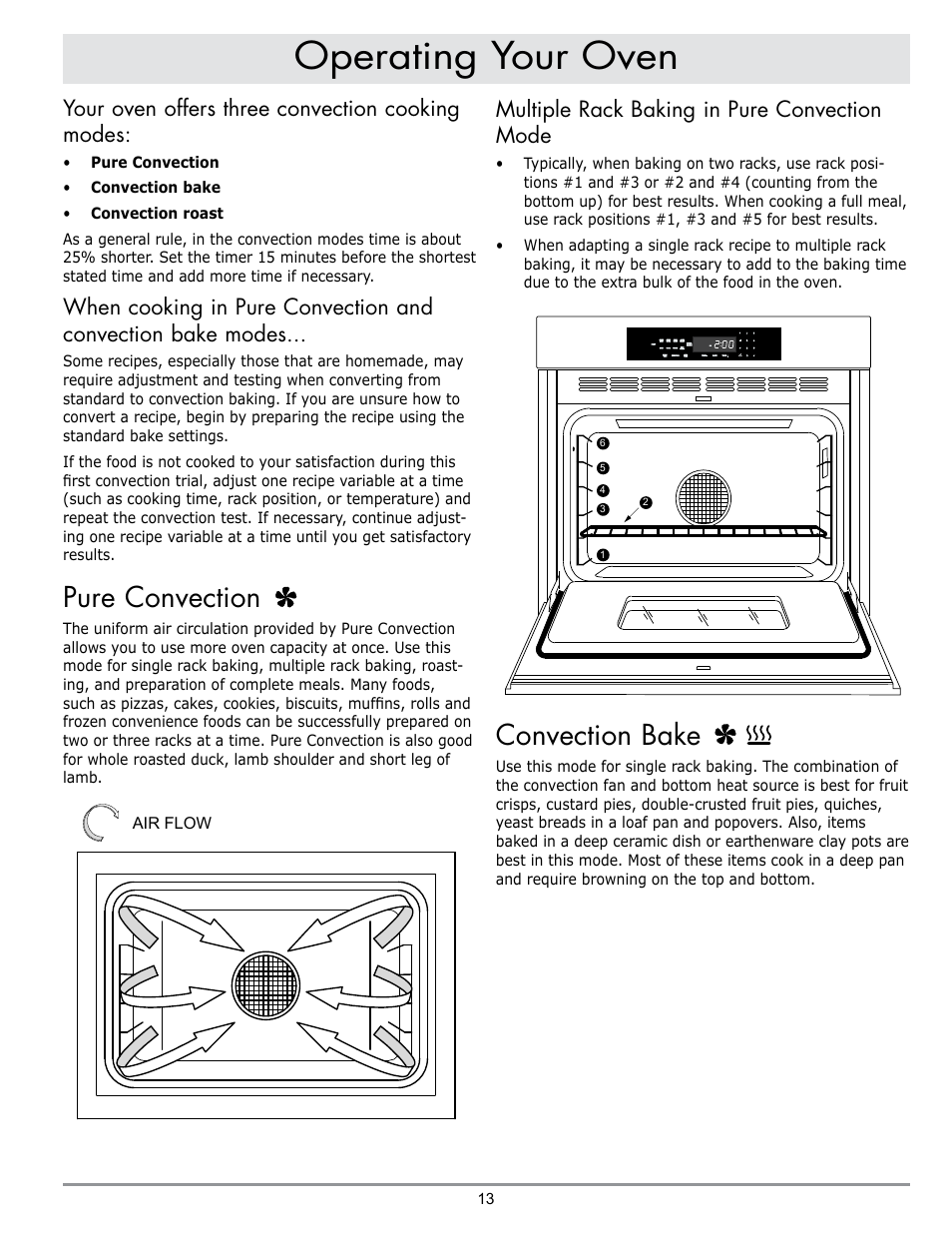 Operating your oven, Pure convection, Convection bake | Your oven offers three convection cooking modes, Multiple rack baking in pure convection mode | Dacor DO230 User Manual | Page 15 / 36