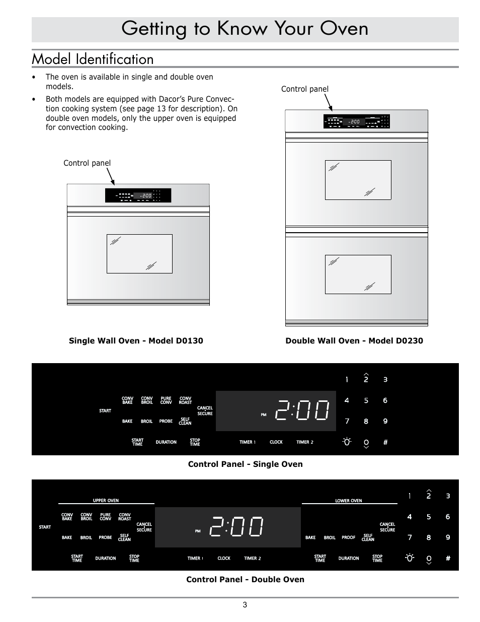 Getting to know your oven, Model identification | Dacor DO230 User Manual | Page 5 / 36