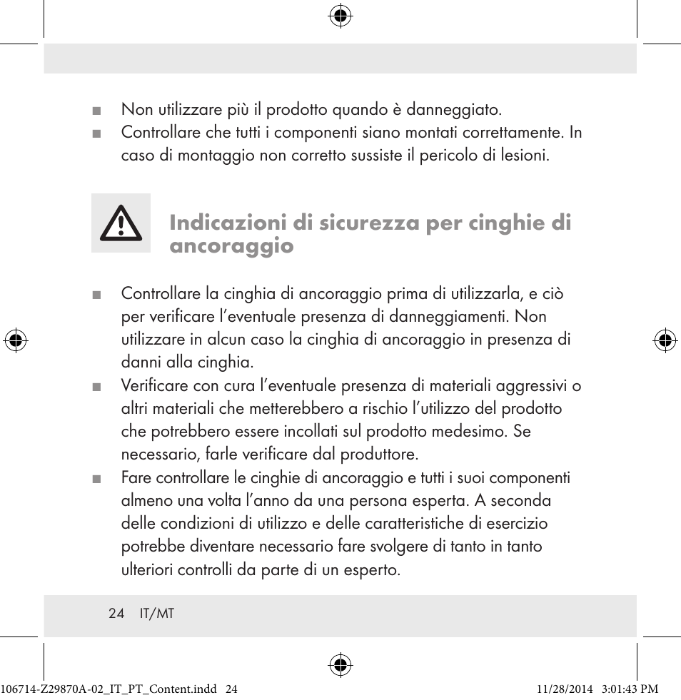 Indicazioni di sicurezza per cinghie di ancoraggio | Powerfix Z28970A-02 User Manual | Page 24 / 79