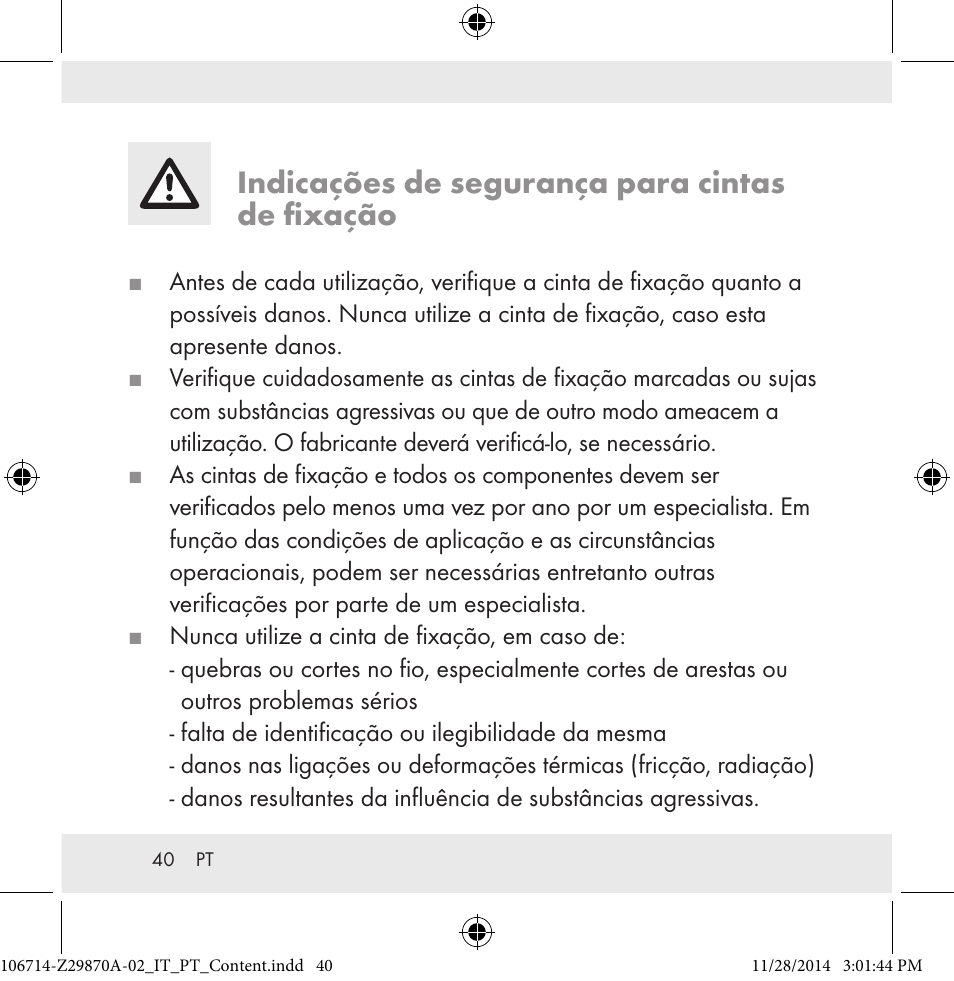 Indicações de segurança para cintas de fixação | Powerfix Z28970A-02 User Manual | Page 40 / 79