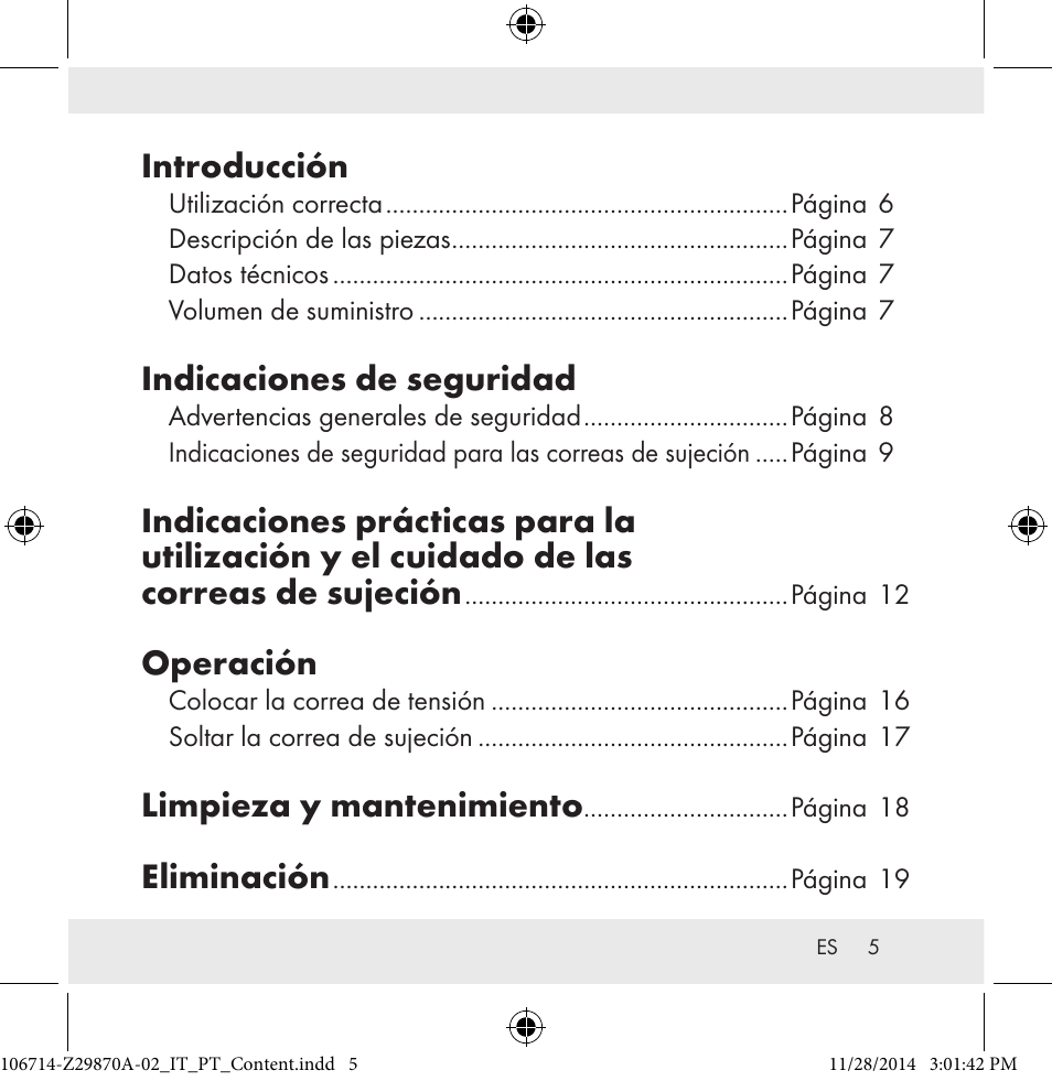 Introducción, Indicaciones de seguridad, Operación | Limpieza y mantenimiento, Eliminación | Powerfix Z28970A-02 User Manual | Page 5 / 79