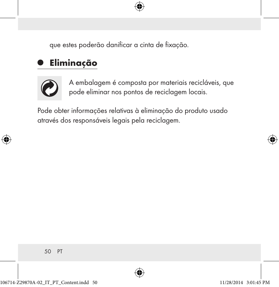 Eliminação | Powerfix Z28970A-02 User Manual | Page 50 / 79