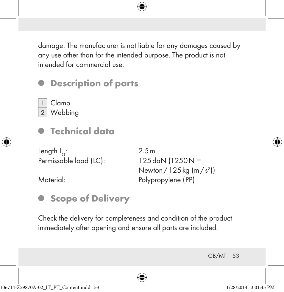 Description of parts, Technical data, Scope of delivery | Powerfix Z28970A-02 User Manual | Page 53 / 79