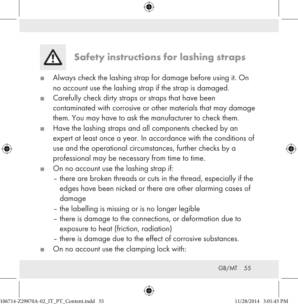 Safety instructions for lashing straps | Powerfix Z28970A-02 User Manual | Page 55 / 79