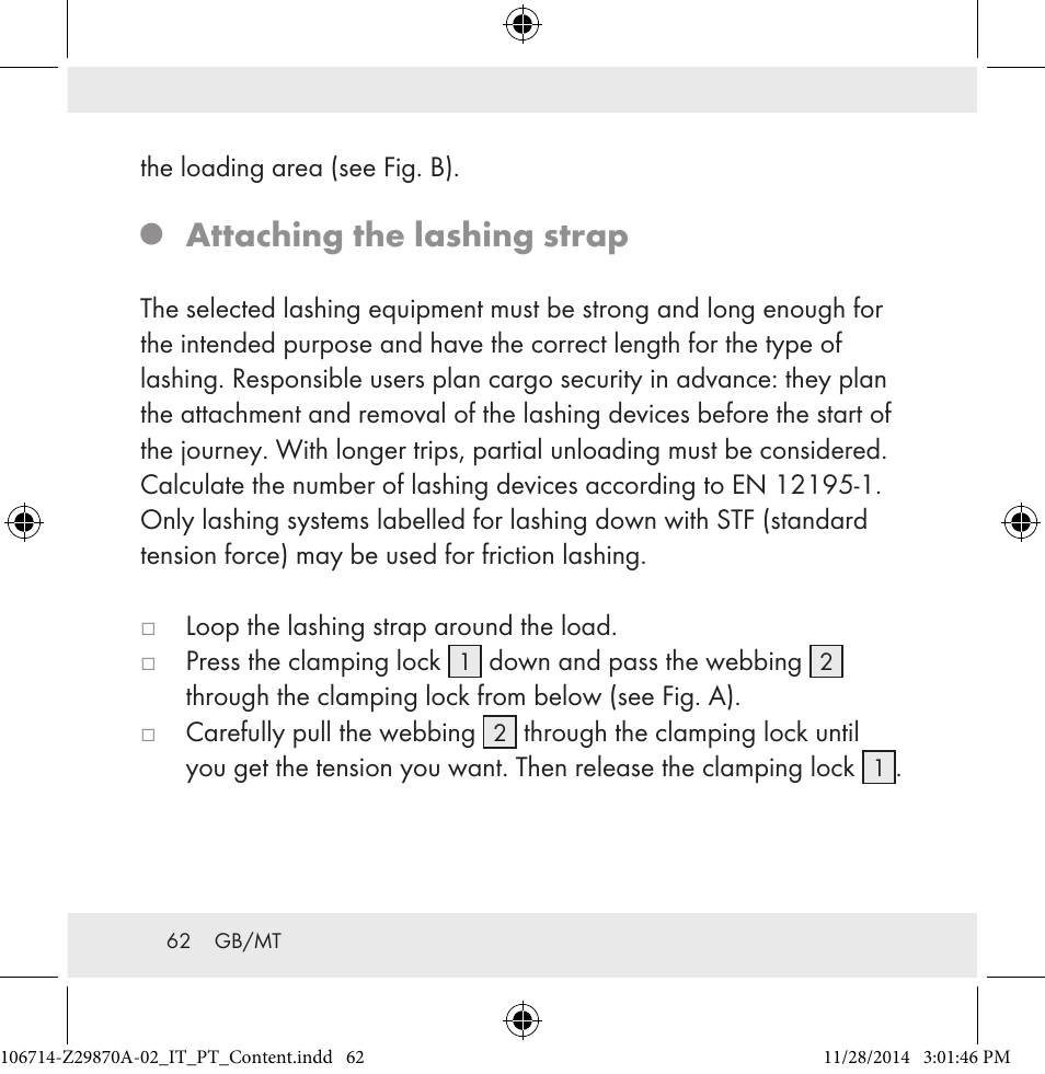 Attaching the lashing strap | Powerfix Z28970A-02 User Manual | Page 62 / 79