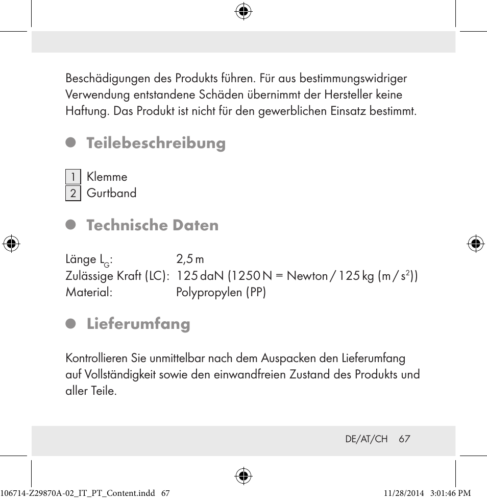 Teilebeschreibung, Technische daten, Lieferumfang | Powerfix Z28970A-02 User Manual | Page 67 / 79