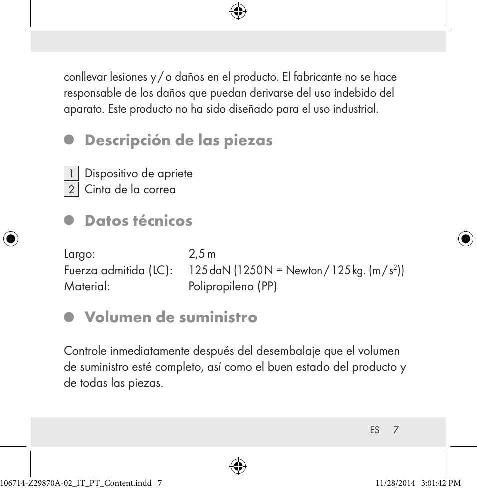 Descripción de las piezas, Datos técnicos, Volumen de suministro | Powerfix Z28970A-02 User Manual | Page 7 / 79