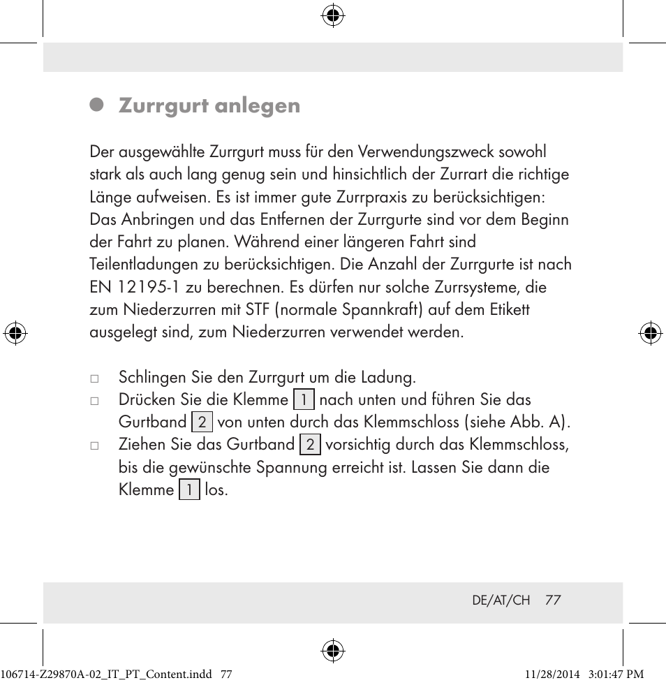 Zurrgurt anlegen | Powerfix Z28970A-02 User Manual | Page 77 / 79