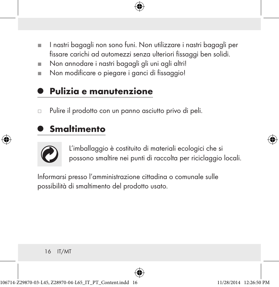 Pulizia e manutenzione, Smaltimento | Powerfix Z28970-03-L45 / Z28970-04-L65 User Manual | Page 16 / 38