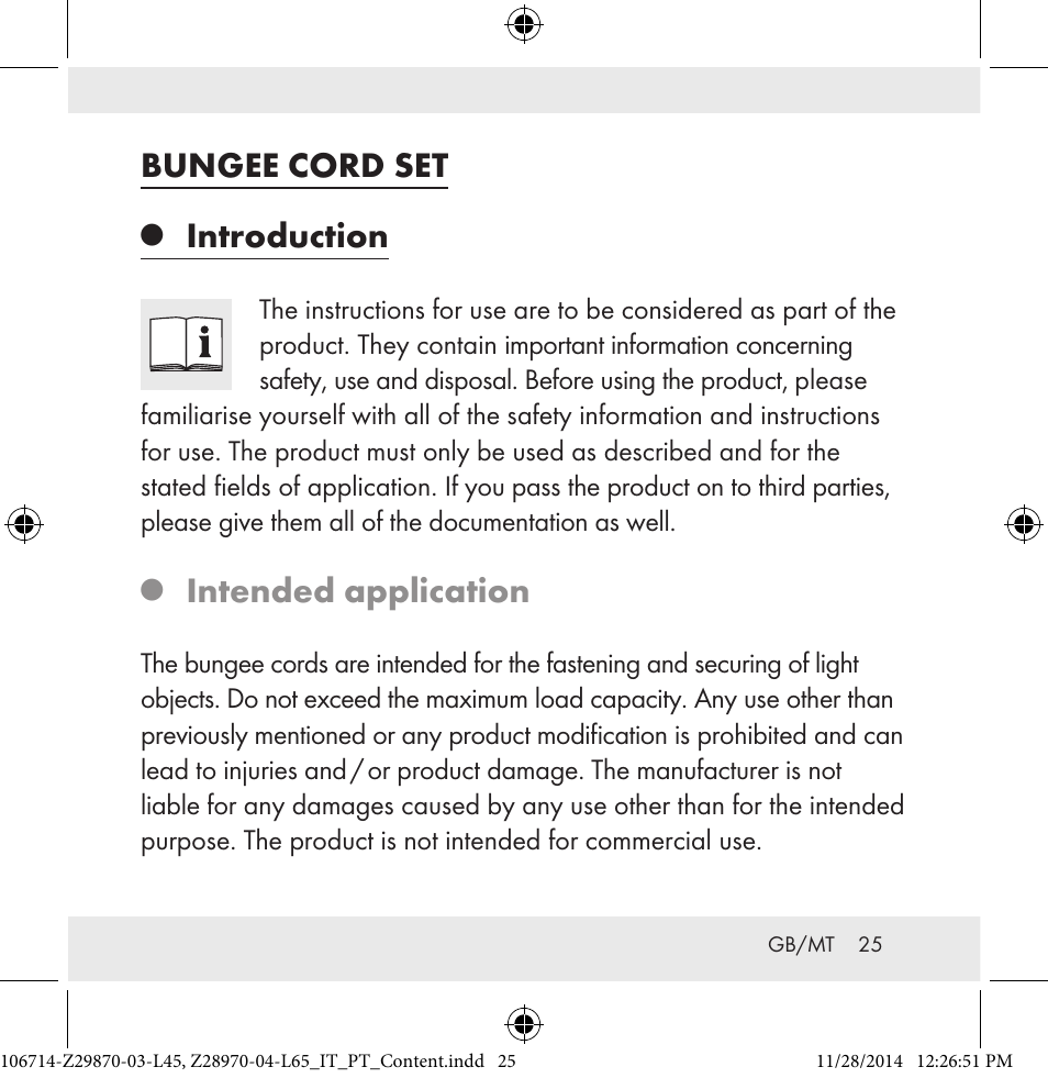 Bungee cord set, Introduction, Intended application | Powerfix Z28970-03-L45 / Z28970-04-L65 User Manual | Page 25 / 38