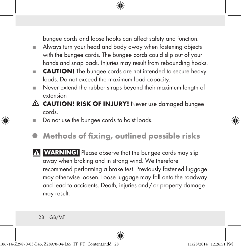 Methods of fixing, outlined possible risks | Powerfix Z28970-03-L45 / Z28970-04-L65 User Manual | Page 28 / 38