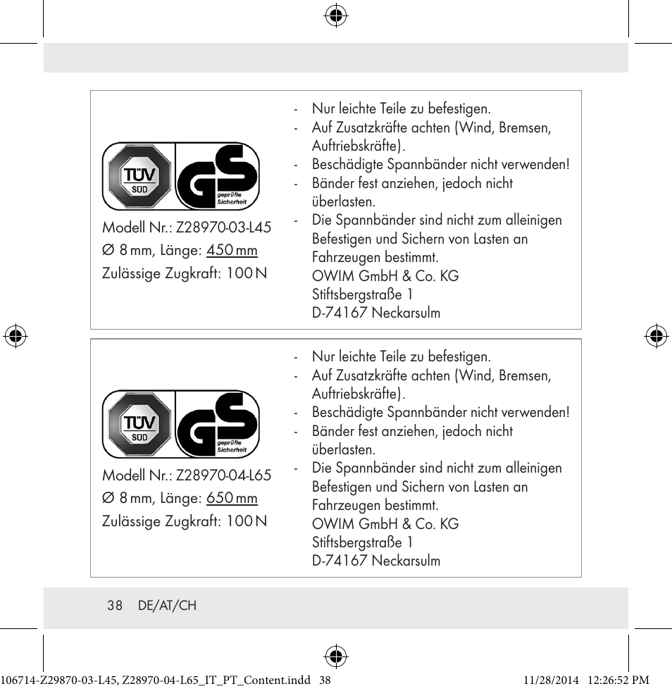 Powerfix Z28970-03-L45 / Z28970-04-L65 User Manual | Page 38 / 38